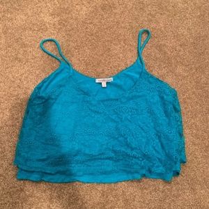 Charlotte Russe Teal Lace Crop Tank Top (Small)